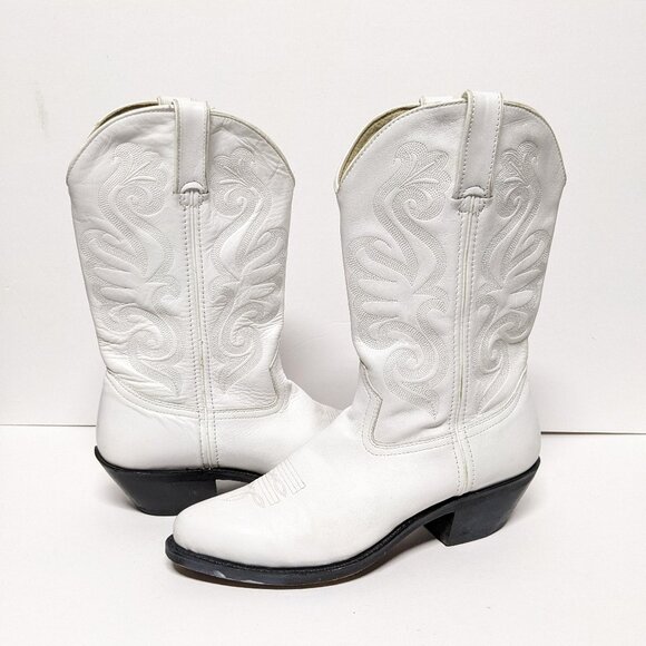 Durango Western Cowboy Boot Womens 10 White Mid Calf Stitched Pointed Toe - Picture 1 of 9